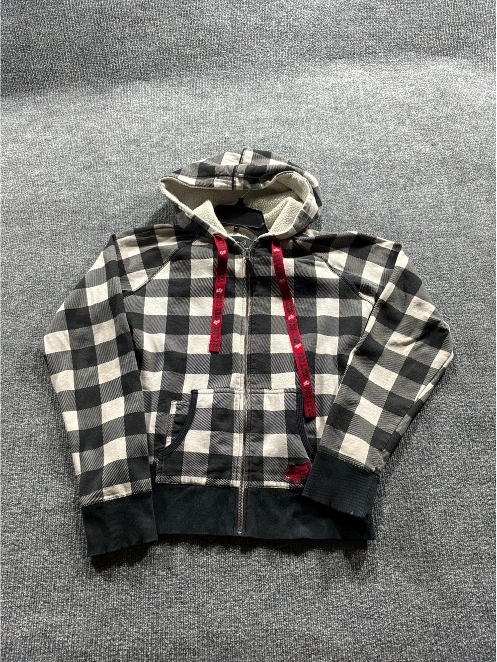 Fox Women's Large Black and White Checkered Full Zip Hoodie with Red Acces